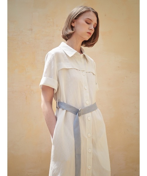 ACUD（アクド）の「【ACUD 】リネンストライプシャツワンピース / Linen Stripe Shirt One-Piece（シャツワンピース・レディース・スカイブルー/ブラック/ベージュ・SMALL/MEDIUM）」の21枚目の写真
