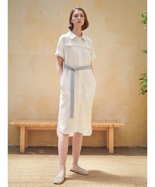 ACUD（アクド）の「【ACUD 】リネンストライプシャツワンピース / Linen Stripe Shirt One-Piece（シャツワンピース・レディース・スカイブルー/ブラック/ベージュ・SMALL/MEDIUM）」の6枚目の写真