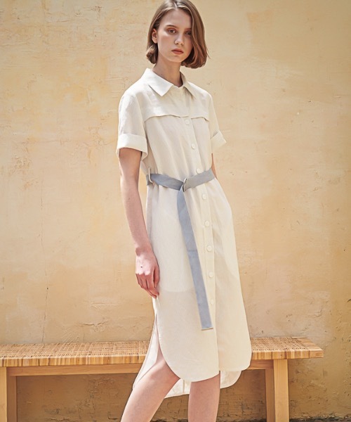 ACUD（アクド）の「【ACUD 】リネンストライプシャツワンピース / Linen Stripe Shirt One-Piece（シャツワンピース・レディース・スカイブルー/ブラック/ベージュ・SMALL/MEDIUM）」の18枚目の写真