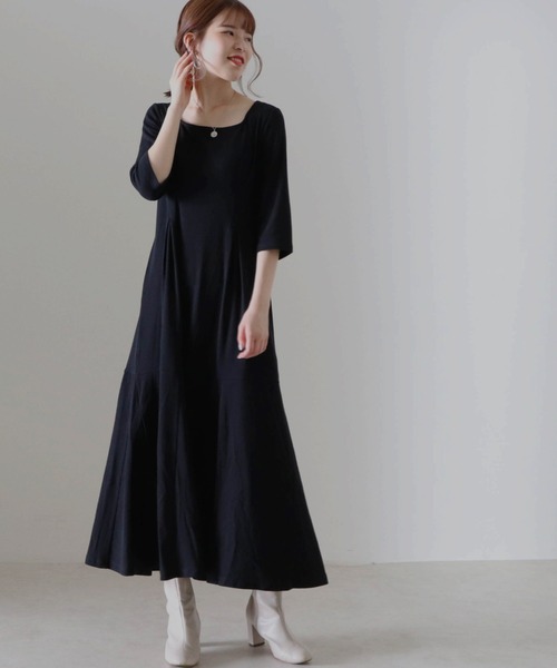 Cheek（チーク）の「テレコウエストタックワンピース（ワンピース・レディース・モカ/ブラック/グレイッシュベージュ・FREE）」の2枚目の写真