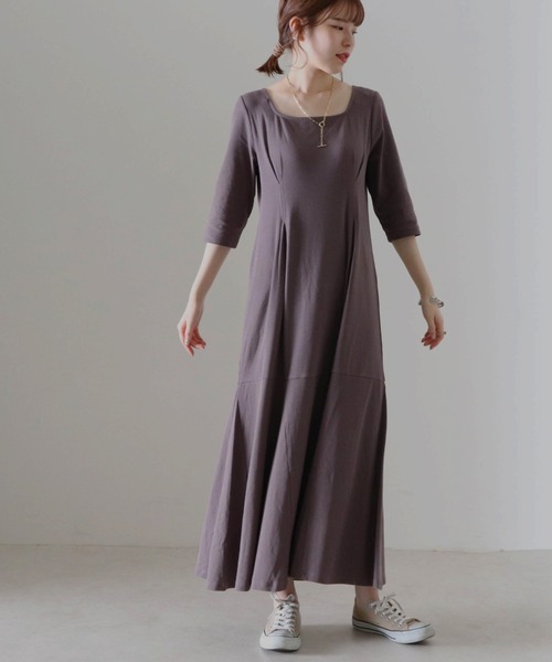 Cheek（チーク）の「テレコウエストタックワンピース（ワンピース・レディース・モカ/ブラック/グレイッシュベージュ・FREE）」の4枚目の写真