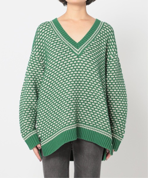 Simplicite（サンプリシテ）の「深VバイカラーKNITプルオーバー◆（ニット/セーター・レディース・ブラウン/ナチュラル/ブルー/グリーン・FREE）」の11枚目の写真