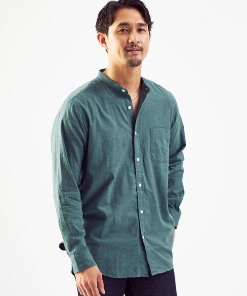 green label relaxing（グリーンレーベルリラクシング）の「ナチュラルフィット ビエラ バンドカラー シャツ OVLG（シャツ/ブラウス・メンズ・ダークグリーン/ターコイズブルー/ホワイト/ダークグレー/ベージュ・L/M/XS/S/XL/2XL）」の4枚目の写真