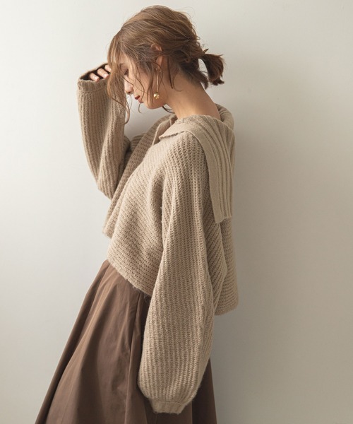 rectangle（レクタングル）の「セーラーカラーニット（ニット/セーター・レディース・ブラック/ブルー/アイボリー/グレイッシュベージュ・FREE）」の4枚目の写真