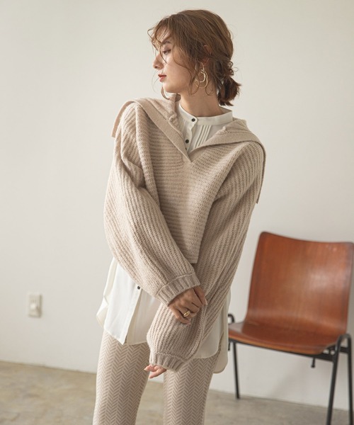 rectangle（レクタングル）の「セーラーカラーニット（ニット/セーター・レディース・ブラック/ブルー/アイボリー/グレイッシュベージュ・FREE）」の6枚目の写真