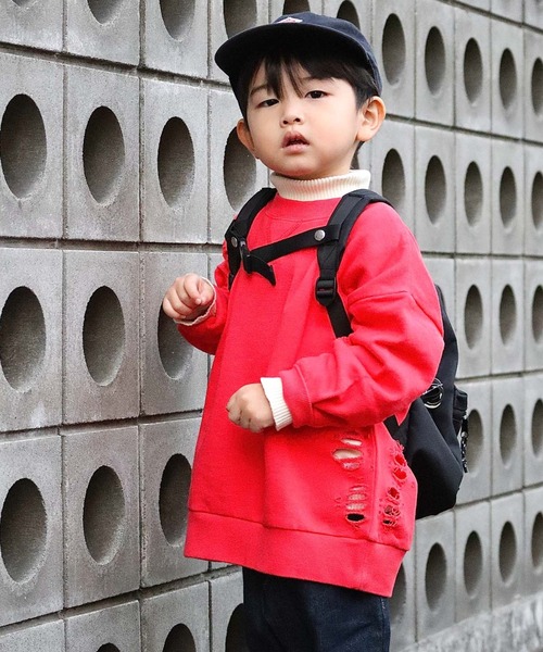 CIAOPANIC TYPY（チャオパニックティピー）の「【KIDS】ダメージスウェットプルオーバー（スウェット・キッズ・ブラック/ホワイト/レッド・SMALL/X-LARGE/LARGE/MEDIUM/XX-LARGE）」の3枚目の写真