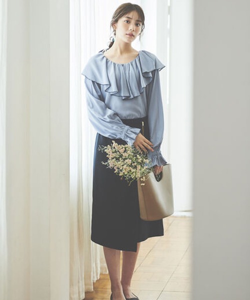 Te chichi（テチチ）の「【貴島明日香コラボ】配色刺繍フリルブラウス（シャツ/ブラウス・レディース・ブラック/ブルー/モカ・ﾌﾘ-）」の16枚目の写真