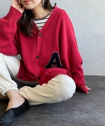 【WEB限定】[TIMELY WARNING/タイムリーワーニング] ワッペン刺繍 レタードニットカーディガン