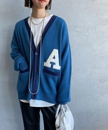 【WEB限定】[TIMELY WARNING/タイムリーワーニング] ワッペン刺繍 レタードニットカーディガン