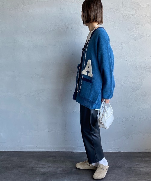 AMBIDEX Store △数字刺繍 Vカーディガン(F グリーン): l