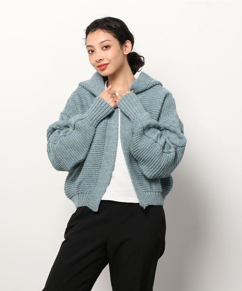 Kerrywoollenmills（ケリーウーレンミルズ）の「【Kerry woollen mills/ケリーウーレンミルズ】フーデットカーディガン（カーディガン/ボレロ・レディース・サックスブルー/オフホワイト・34）」の2枚目の写真