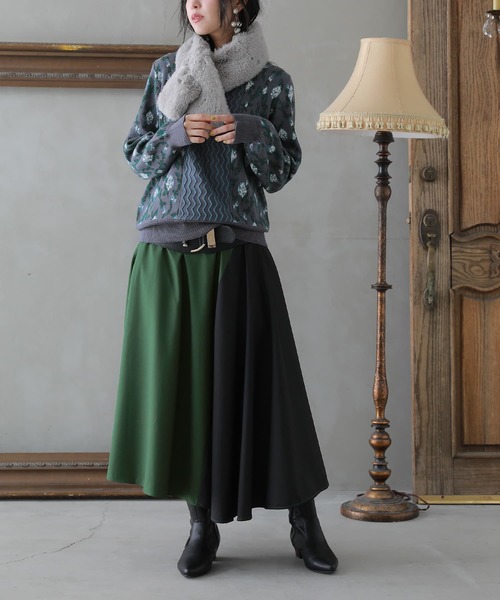 osharewalker（オシャレウォーカー）の「【廃盤】『花柄ジャカード切替ニットトップス』（ニット/セーター・レディース・ラベンダー/ブルーグリーン・2/1）」の5枚目の写真