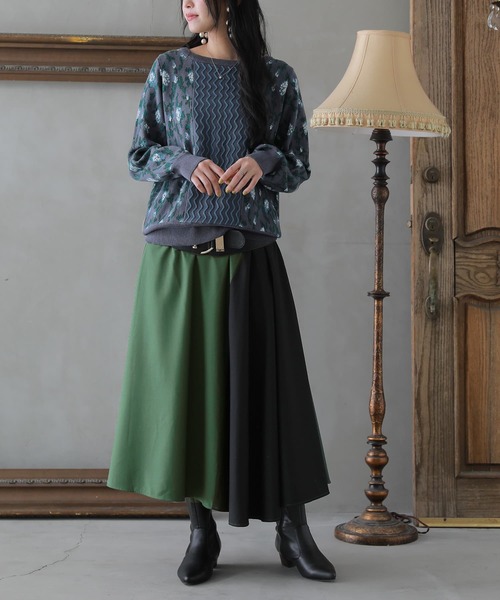 osharewalker（オシャレウォーカー）の「【廃盤】『花柄ジャカード切替ニットトップス』（ニット/セーター・レディース・ラベンダー/ブルーグリーン・2/1）」の6枚目の写真