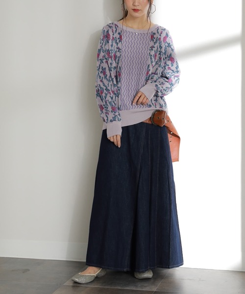 osharewalker（オシャレウォーカー）の「【廃盤】『花柄ジャカード切替ニットトップス』（ニット/セーター・レディース・ラベンダー/ブルーグリーン・2/1）」の11枚目の写真