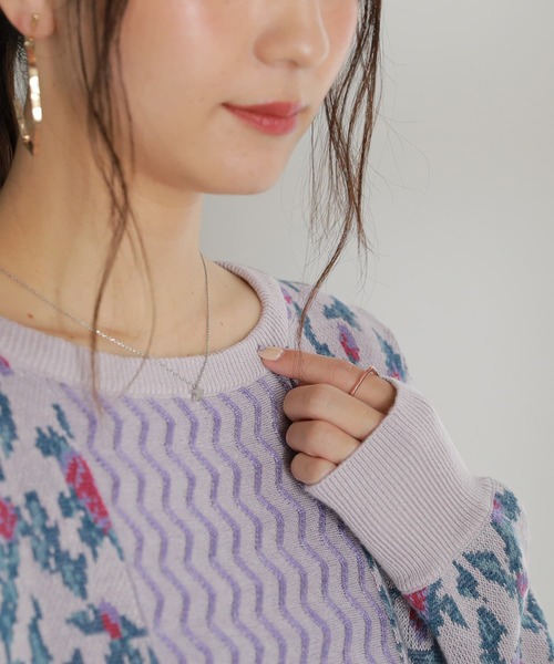 osharewalker（オシャレウォーカー）の「【廃盤】『花柄ジャカード切替ニットトップス』（ニット/セーター・レディース・ラベンダー/ブルーグリーン・2/1）」の12枚目の写真