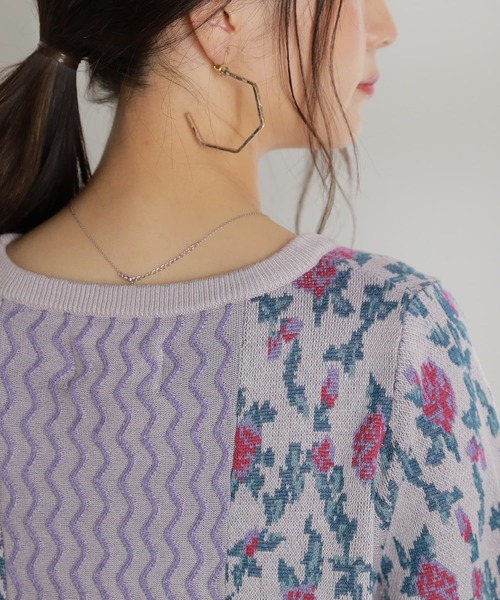 osharewalker（オシャレウォーカー）の「【廃盤】『花柄ジャカード切替ニットトップス』（ニット/セーター・レディース・ラベンダー/ブルーグリーン・2/1）」の13枚目の写真