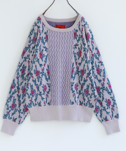 osharewalker（オシャレウォーカー）の「【廃盤】『花柄ジャカード切替ニットトップス』（ニット/セーター・レディース・ラベンダー/ブルーグリーン・2/1）」の20枚目の写真