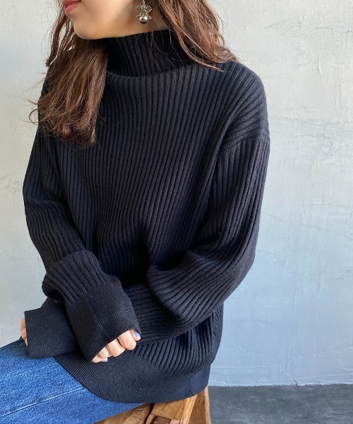 JF Ready Made（ジェイエフレディメイド）の「[Jf Ready Made/ジェイエフレディメイド] タートルネック バックスリットリブニット（ニット/セーター・レディース・ブラック/アイボリー/ブロンズ・F）」の2枚目の写真