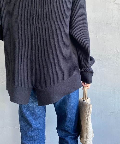 JF Ready Made（ジェイエフレディメイド）の「[Jf Ready Made/ジェイエフレディメイド] タートルネック バックスリットリブニット（ニット/セーター・レディース・ブラック/アイボリー/ブロンズ・F）」の5枚目の写真