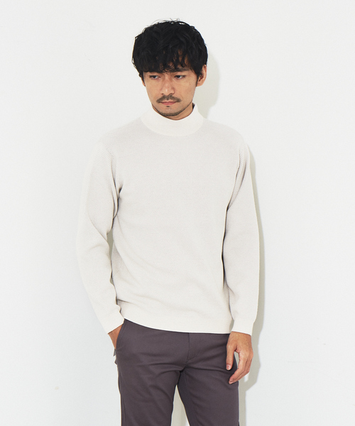 ABAHOUSE GRAY（アバハウスグレイ）の「【裏配色】カノコ モックネック ニット（ニット/セーター・メンズ・ホワイト/ブラック/ピンクベージュ/グレイッシュブルー・46/48）」の2枚目の写真