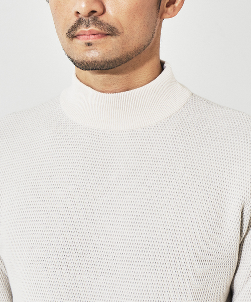 ABAHOUSE GRAY（アバハウスグレイ）の「【裏配色】カノコ モックネック ニット（ニット/セーター・メンズ・ホワイト/ブラック/ピンクベージュ/グレイッシュブルー・46/48）」の14枚目の写真