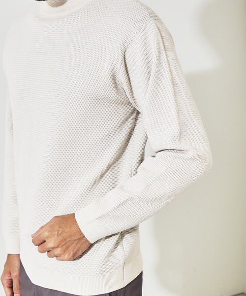 ABAHOUSE GRAY（アバハウスグレイ）の「【裏配色】カノコ モックネック ニット（ニット/セーター・メンズ・ホワイト/ブラック/ピンクベージュ/グレイッシュブルー・46/48）」の13枚目の写真