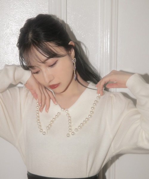 ANDGEEBEE(アンジービー)の「パールカラーニット(ニット/セーター・レディース・ブラック/アイボリー・MEDIUM)」の1枚目の写真