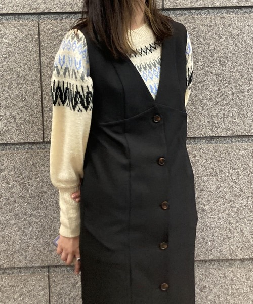 HEYUMM（ヘユム）の「求心柄ボリュームスリーブニットトップ（ニット/セーター・レディース・グリーン系その他/オレンジ/アイボリー・ONE）」の10枚目の写真