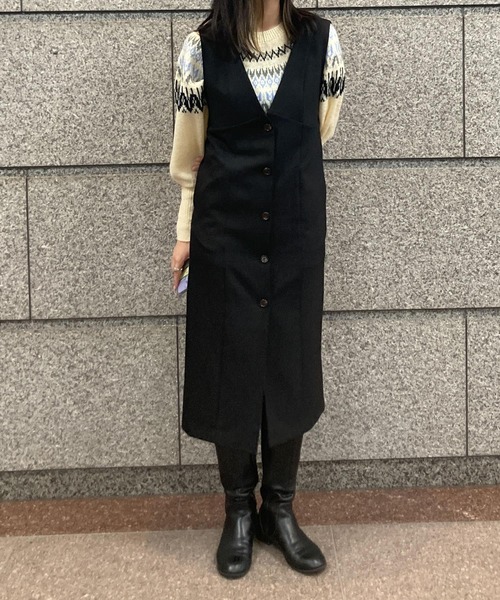 HEYUMM（ヘユム）の「求心柄ボリュームスリーブニットトップ（ニット/セーター・レディース・グリーン系その他/オレンジ/アイボリー・ONE）」の7枚目の写真