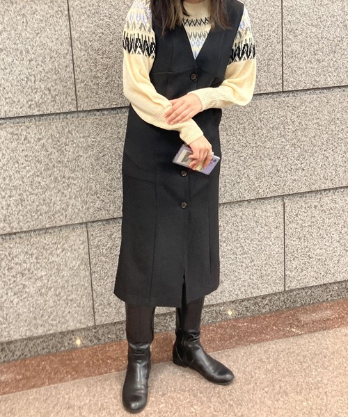 HEYUMM（ヘユム）の「求心柄ボリュームスリーブニットトップ（ニット/セーター・レディース・グリーン系その他/オレンジ/アイボリー・ONE）」の4枚目の写真