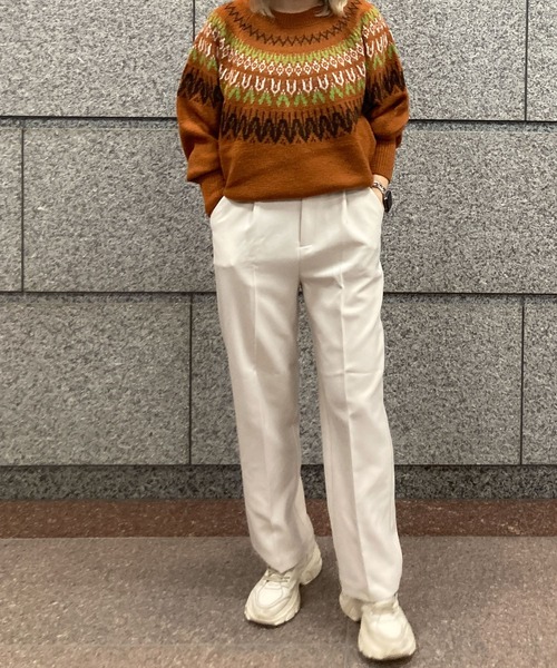 HEYUMM（ヘユム）の「求心柄ボリュームスリーブニットトップ（ニット/セーター・レディース・グリーン系その他/オレンジ/アイボリー・ONE）」の15枚目の写真