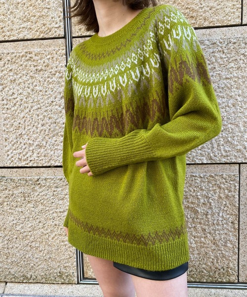 HEYUMM（ヘユム）の「求心柄ボリュームスリーブニットトップ（ニット/セーター・レディース・グリーン系その他/オレンジ/アイボリー・ONE）」の11枚目の写真