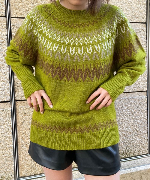 HEYUMM（ヘユム）の「求心柄ボリュームスリーブニットトップ（ニット/セーター・レディース・グリーン系その他/オレンジ/アイボリー・ONE）」の19枚目の写真