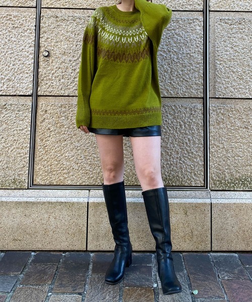 HEYUMM（ヘユム）の「求心柄ボリュームスリーブニットトップ（ニット/セーター・レディース・グリーン系その他/オレンジ/アイボリー・ONE）」の16枚目の写真