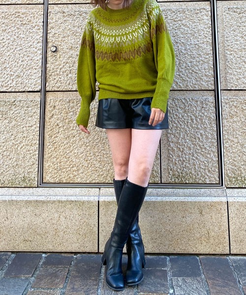 HEYUMM（ヘユム）の「求心柄ボリュームスリーブニットトップ（ニット/セーター・レディース・グリーン系その他/オレンジ/アイボリー・ONE）」の12枚目の写真