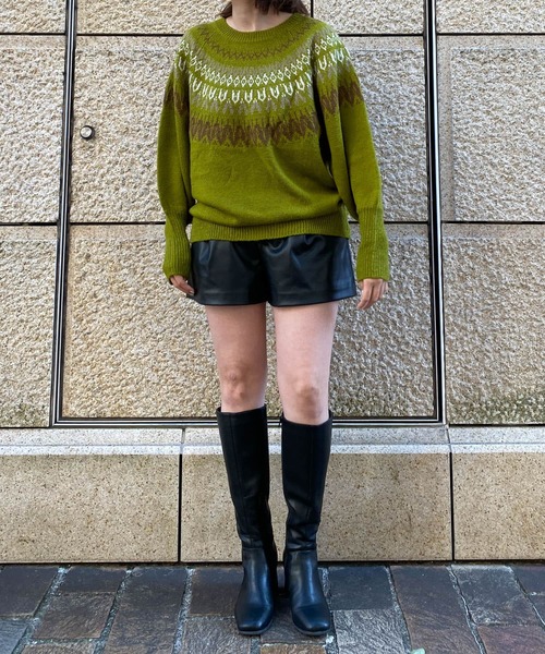 HEYUMM（ヘユム）の「求心柄ボリュームスリーブニットトップ（ニット/セーター・レディース・グリーン系その他/オレンジ/アイボリー・ONE）」の20枚目の写真