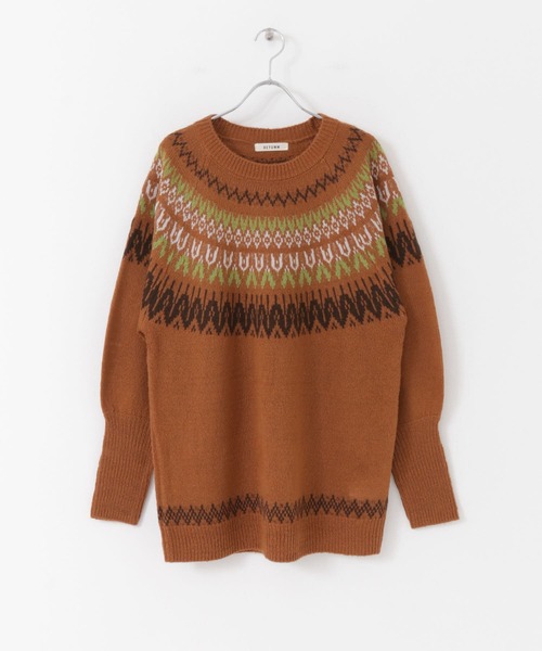 HEYUMM（ヘユム）の「求心柄ボリュームスリーブニットトップ（ニット/セーター・レディース・グリーン系その他/オレンジ/アイボリー・ONE）」の17枚目の写真