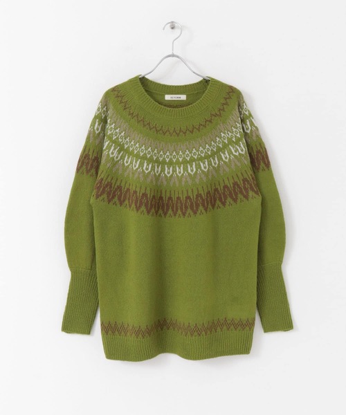 HEYUMM（ヘユム）の「求心柄ボリュームスリーブニットトップ（ニット/セーター・レディース・グリーン系その他/オレンジ/アイボリー・ONE）」の13枚目の写真