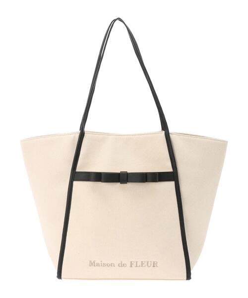 メゾンドフルール♡新品 リボン ロゴ レザー キャンバス トートバッグ メゾンドフルール♡新品 リボン ロゴ レザー キャンバス トート