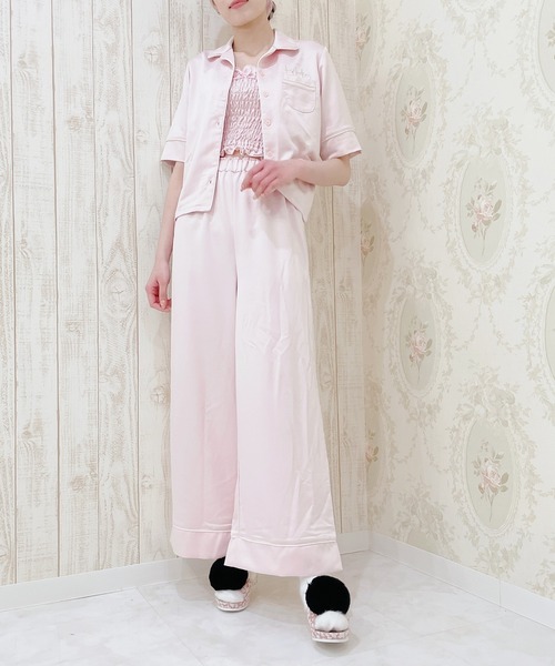 lilLilly（リルリリー）の「パイピングパジャマシャツ（ルームウェア/パジャマ・レディース・ピンク/ブルー/ホワイト系その他/ブラック系その他・FREE）」の6枚目の写真