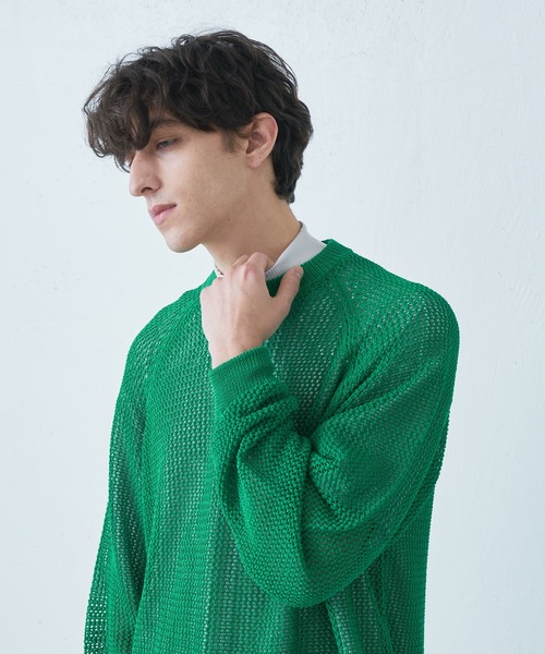 Lui's(ルイス)の「メッシュ編みビッグニット(ニット/セーター・メンズ・ブラック/オレンジ/グリーン・FREE)」の1枚目の写真