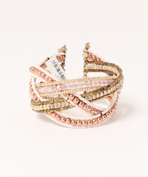 チャイハネ(チャイハネ)の「【チャイハネ】ビーズクロスバングル(バングル/リストバンド・レディース・ライトグレー/ブルー/ライトピンク・FREE)」の3枚目の写真