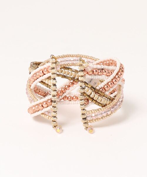 チャイハネ(チャイハネ)の「【チャイハネ】ビーズクロスバングル(バングル/リストバンド・レディース・ライトグレー/ブルー/ライトピンク・FREE)」の4枚目の写真