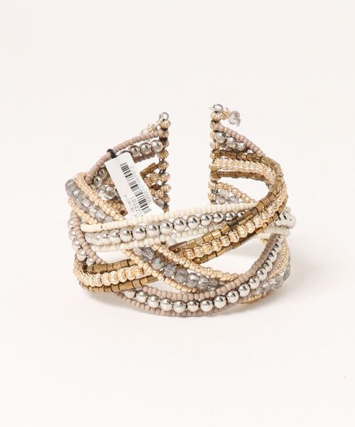 チャイハネ(チャイハネ)の「【チャイハネ】ビーズクロスバングル(バングル/リストバンド・レディース・ライトグレー/ブルー/ライトピンク・FREE)」の5枚目の写真