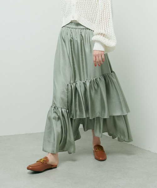 Lui's（ルイス）の「クラッシュサテンランダムティアードスカート（スカート・レディース・ブラック/ミント/イエロー・FREE）」の3枚目の写真