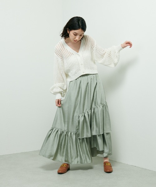 Lui's（ルイス）の「クラッシュサテンランダムティアードスカート（スカート・レディース・ブラック/ミント/イエロー・FREE）」の6枚目の写真