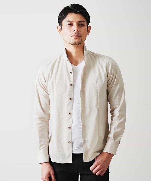MICHEL KLEIN HOMME   （ミッシェルクランオム）の「スタンドカラ―シャツ（シャツ/ブラウス・メンズ・ブラック/ベージュ・MEDIUM/LARGE/X-LARGE）」の2枚目の写真