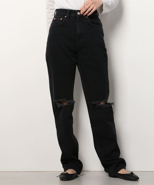 gina tricot(ジーナトリコ)の「90s high waist jeans destroy(デニムパンツ・レディース・ブラック・38/36/34/32)」の3枚目の写真