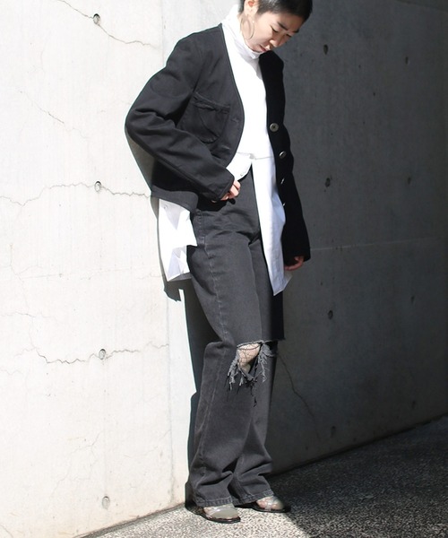 gina tricot(ジーナトリコ)の「90s high waist jeans destroy(デニムパンツ・レディース・ブラック・38/36/34/32)」の14枚目の写真