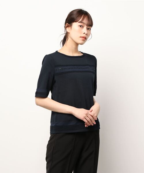 HANAE MORI（ハナエモリ）の「【HANAE MORI】タックレールニット プルオーバー（ニット/セーター・レディース・サックスブルー/ネイビー/ピンク・40）」の2枚目の写真